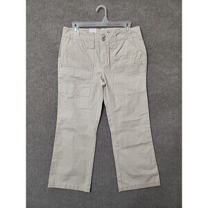 IZOD Key West Cropped Flared Pants Womens 4 Beige Ripstop Utility NEW